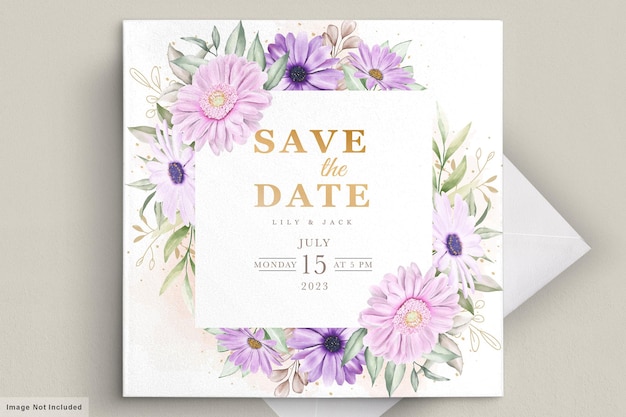 Invitación de boda con flor de crisantemo suave