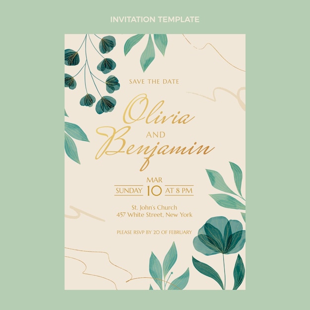 Invitación de boda floral acuarela dibujada a mano