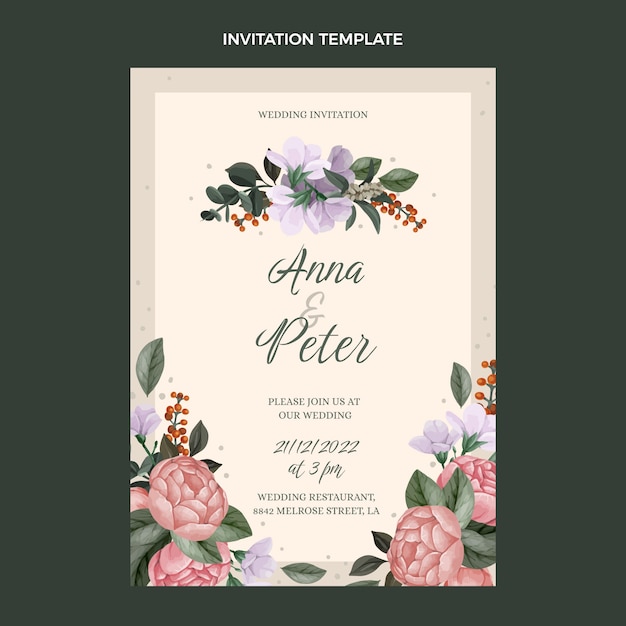 Vector gratuito invitación de boda floral acuarela