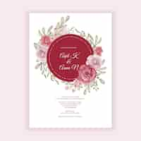 Vector gratuito invitación de boda floral con decoración rosa y burdeos