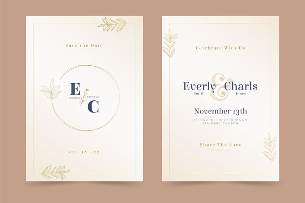 Invitación de boda floral hermosa