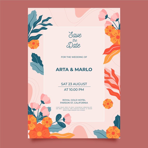 Invitación de boda floral plana orgánica