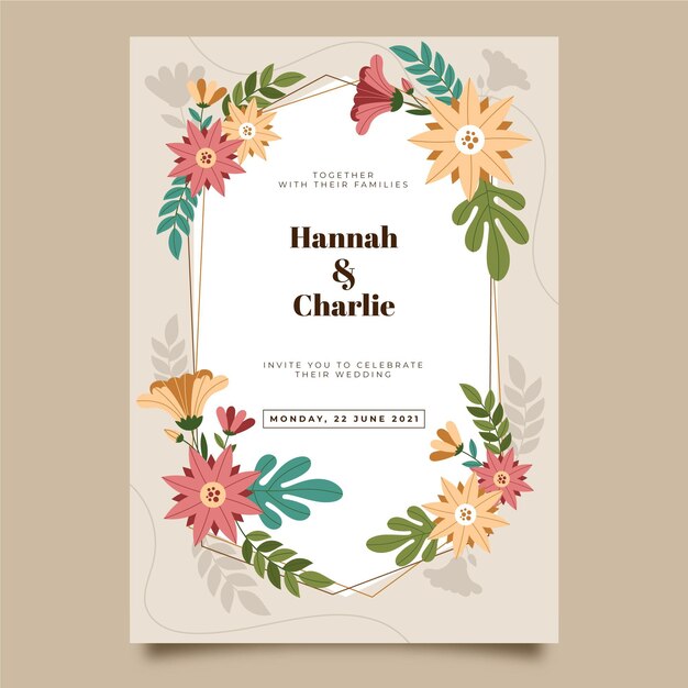 Invitación de boda floral plana orgánica