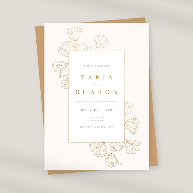 Invitación de boda floral plana orgánica