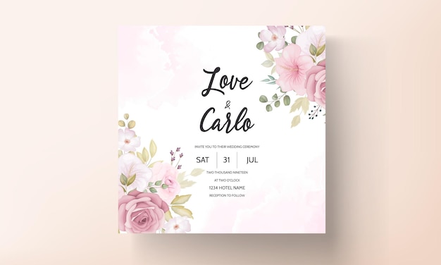 Invitación de boda floral suave hermosa dibujada a mano