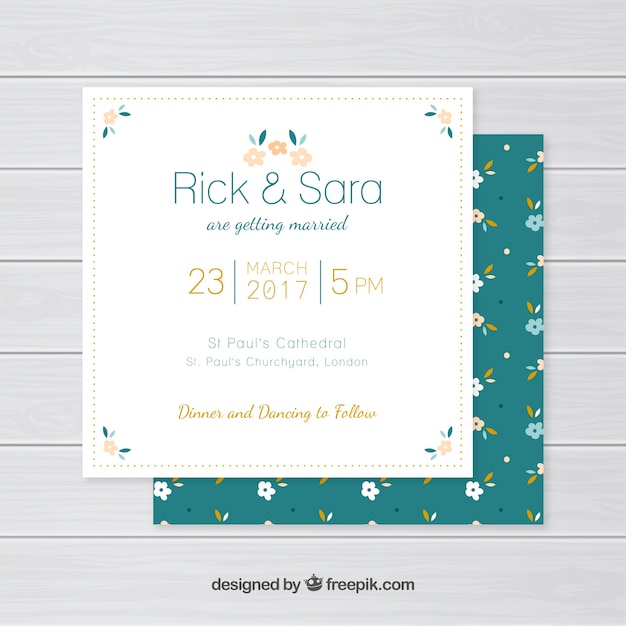 Invitación de boda con flores bonitas