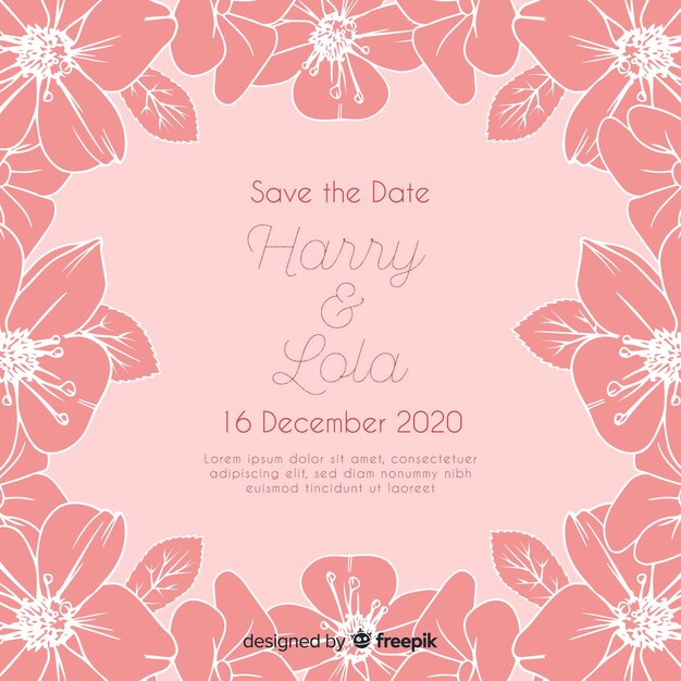 Invitación de boda con flores dibujadas