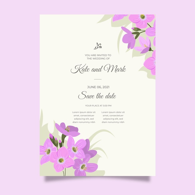 Invitación de boda con flores dibujadas