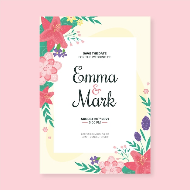 Invitación de boda con flores dibujadas