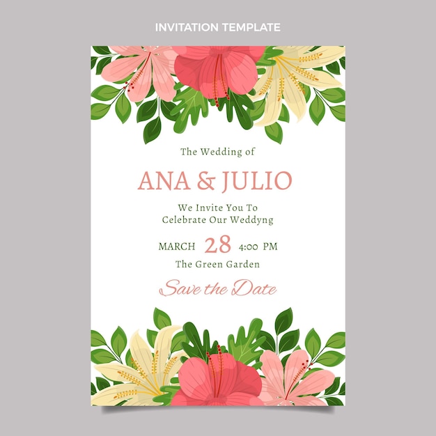 Invitación de boda con flores dibujadas