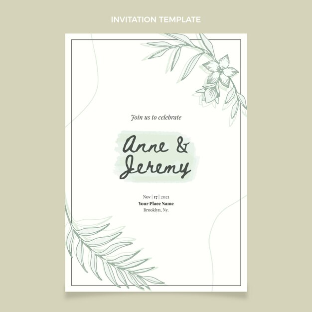 Invitación de boda con flores dibujadas
