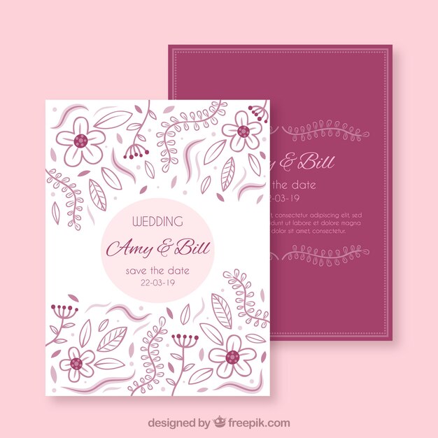 Invitación de boda con flores hechas a mano