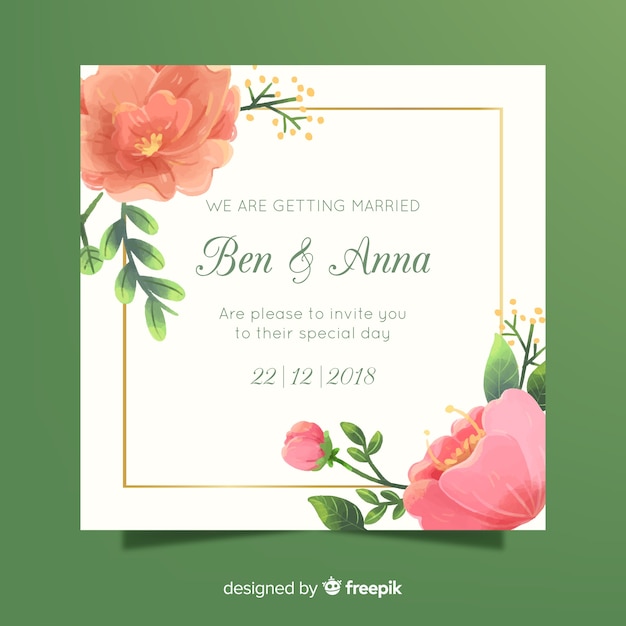 Invitación de boda con flores peonía