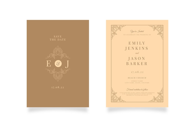 Invitación de boda formal dibujada a mano