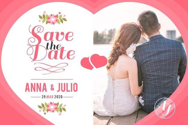 Vector gratuito invitación de boda con foto con novios