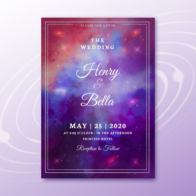 Invitación de boda galaxia acuarela