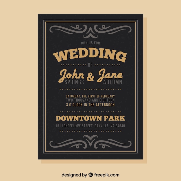 Invitación de boda gris oscura en estilo vintage