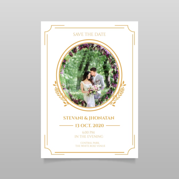 Vector gratuito invitación de boda guardar la fecha con foto