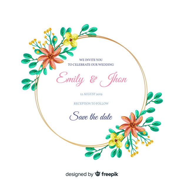 Invitación de boda hermosa marco floral pintado a mano