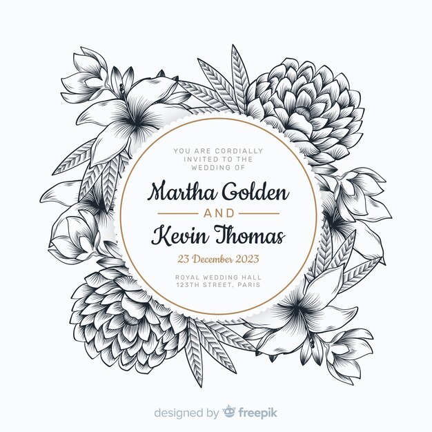 Invitación de boda hermosa con marco floral