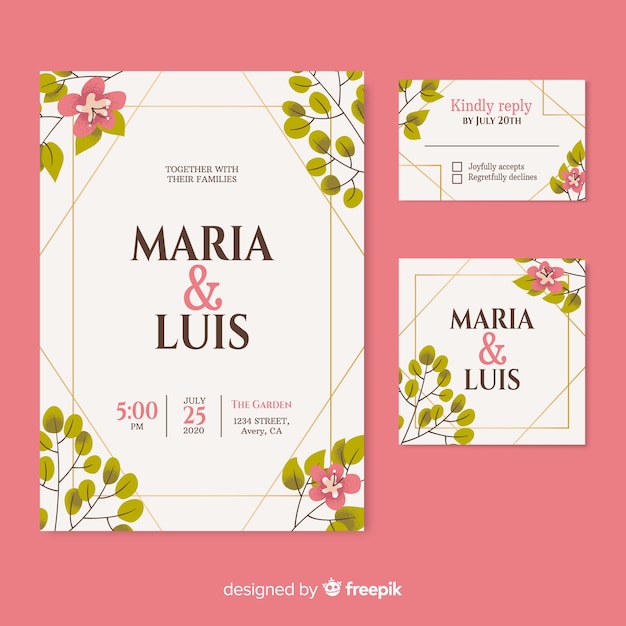 Invitación de boda hermosa sobre fondo rosa