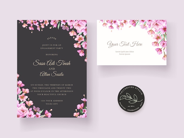 Vector gratuito invitación de boda con un hermoso diseño de decoración floral