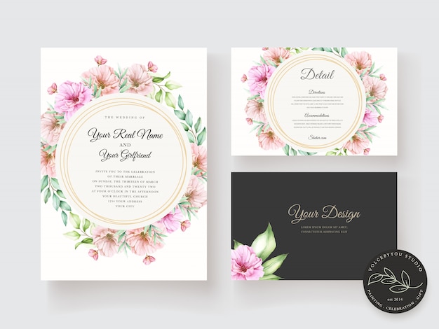 Vector gratuito invitación de boda con un hermoso diseño de decoración floral