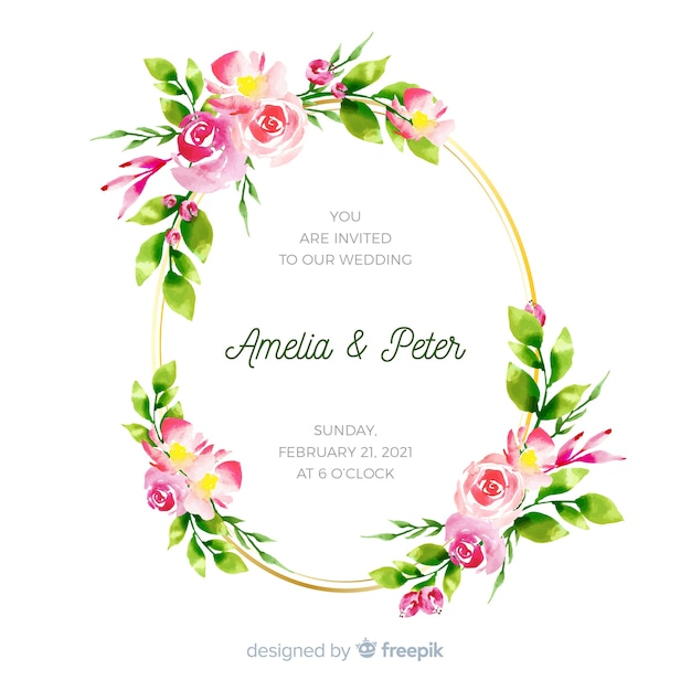 Invitación de boda hermoso marco floral acuarela