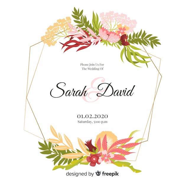 Invitación de boda hermoso marco floral acuarela