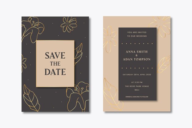 Invitación de boda con hojas doradas