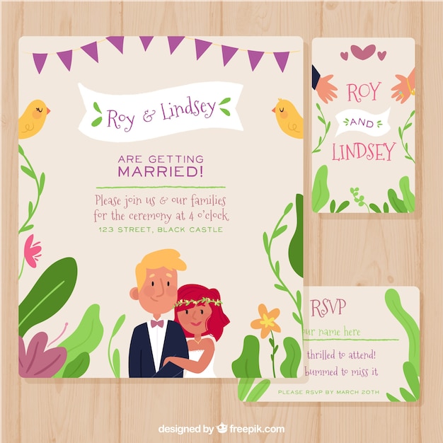 Invitación de boda con linda pareja enamorada