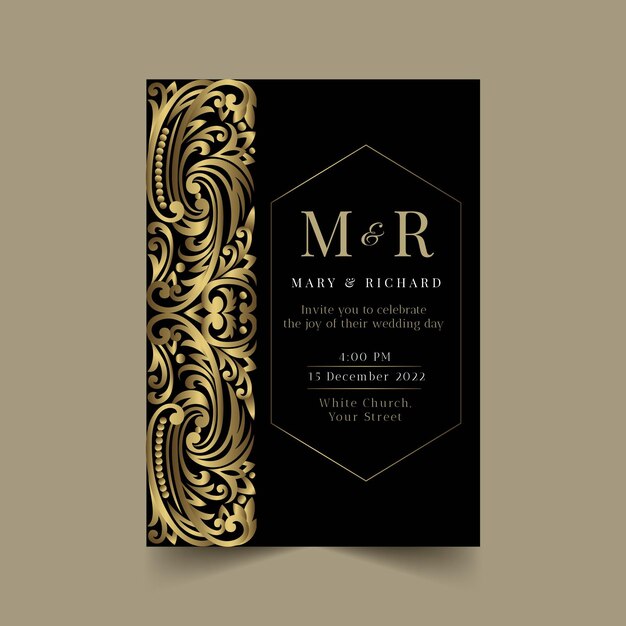 Invitación de boda de lujo dorado degradado