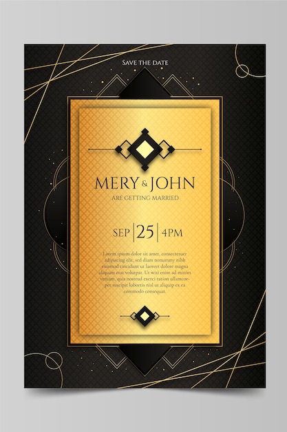 Invitación de boda de lujo dorado degradado