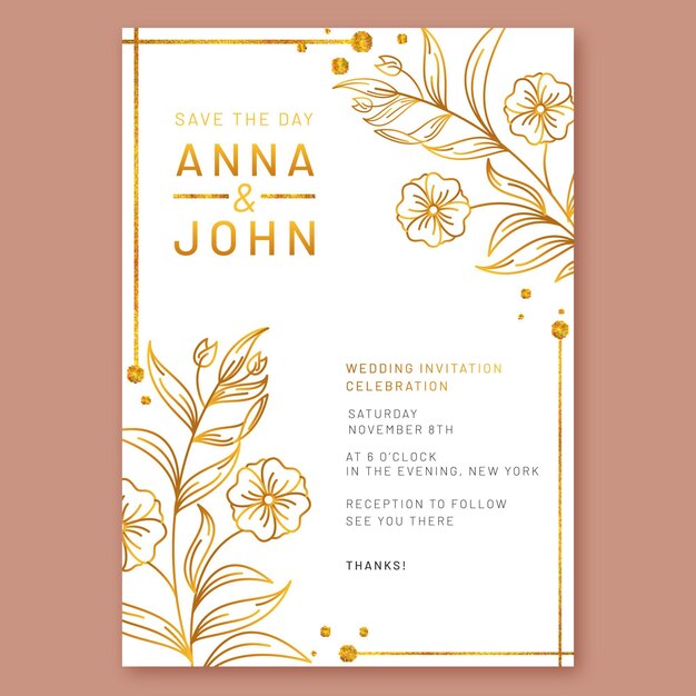 Invitación de boda de lujo dorado degradado