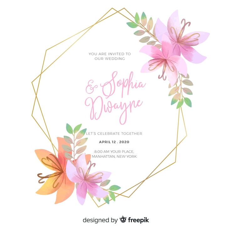Vector gratuito invitación de boda marco floral acuarela