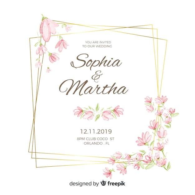 Vector gratuito invitación de boda marco floral acuarela