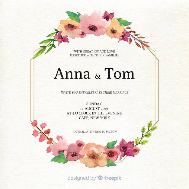 Invitación de boda marco floral acuarela