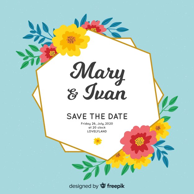 Invitación de boda marco floral pintado a mano