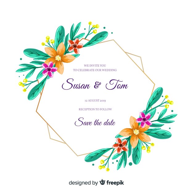 Invitación de boda marco floral pintado a mano