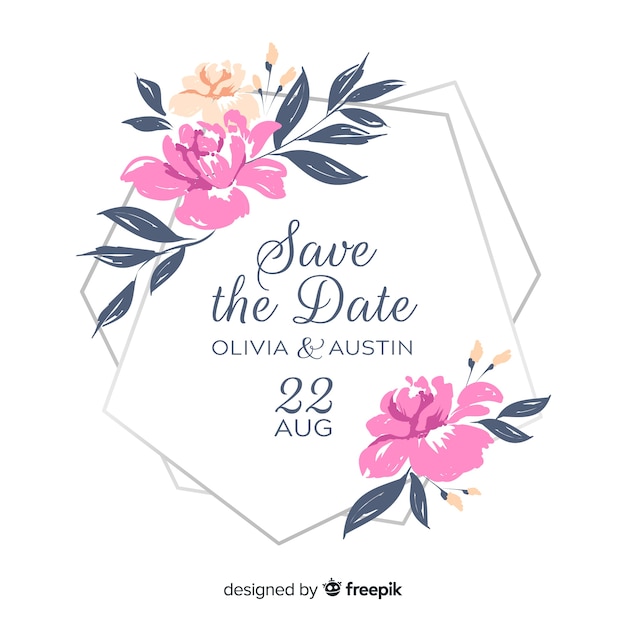 Invitación de boda marco floral pintado a mano