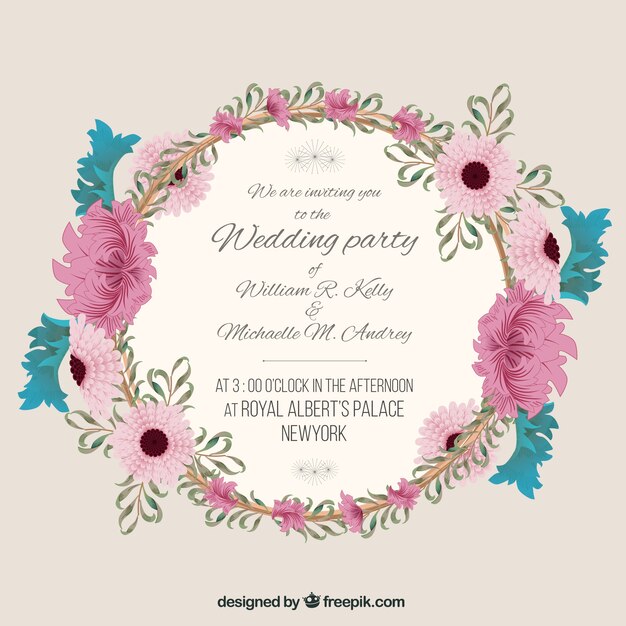 Invitación de boda con marco floral