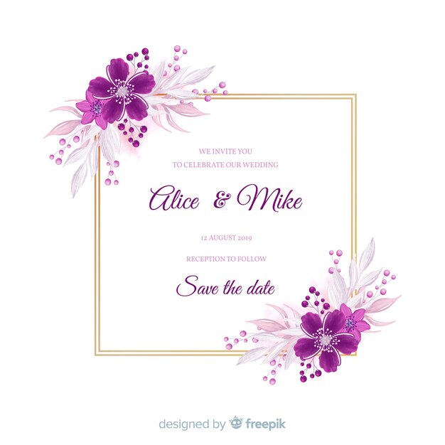 Invitación de boda con marco floral