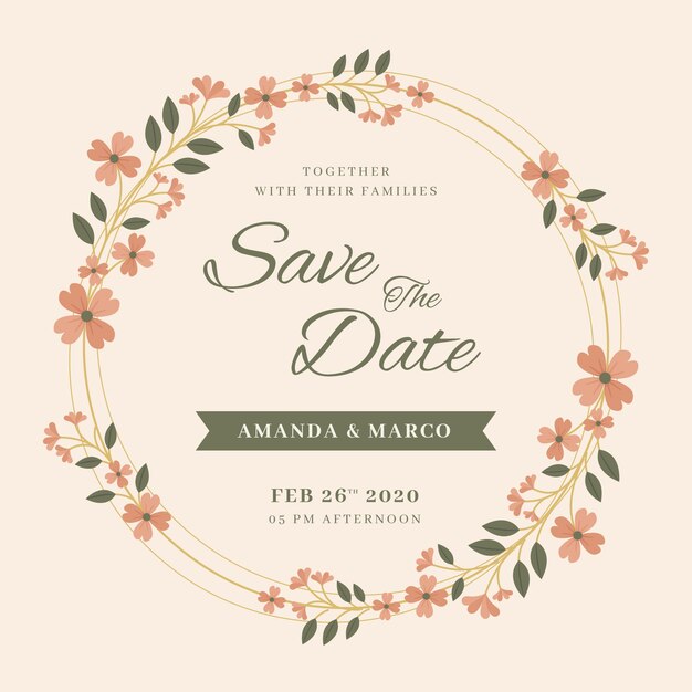 Invitación de boda con marco floral