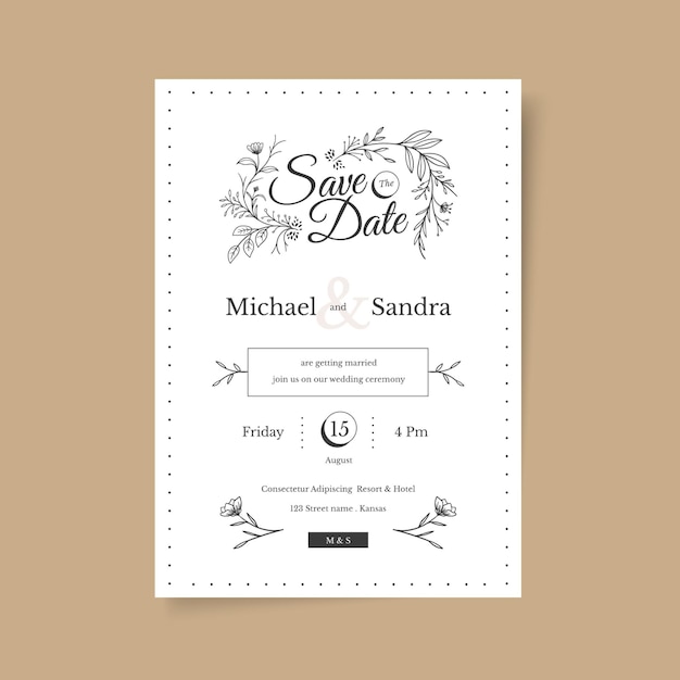 Invitación de boda minimalista dibujada a mano