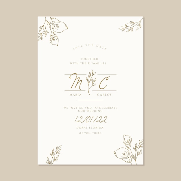 Invitación de boda minimalista dibujada a mano
