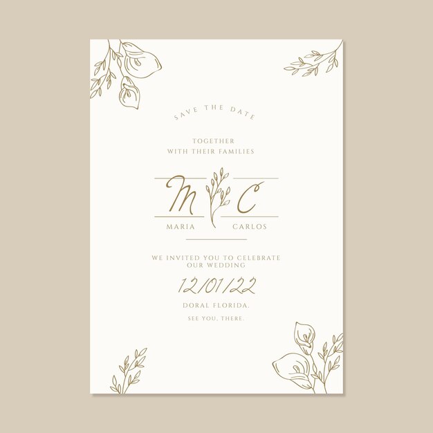 Invitación de boda minimalista dibujada a mano