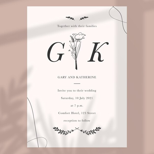 Invitación de boda minimalista dibujada a mano