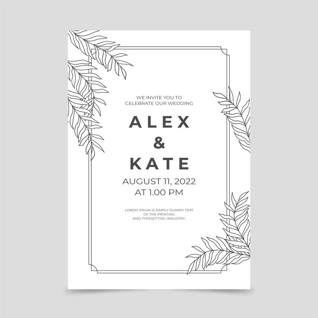 Invitación de boda minimalista dibujada a mano