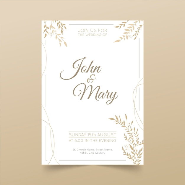 Invitación de boda minimalista plana orgánica