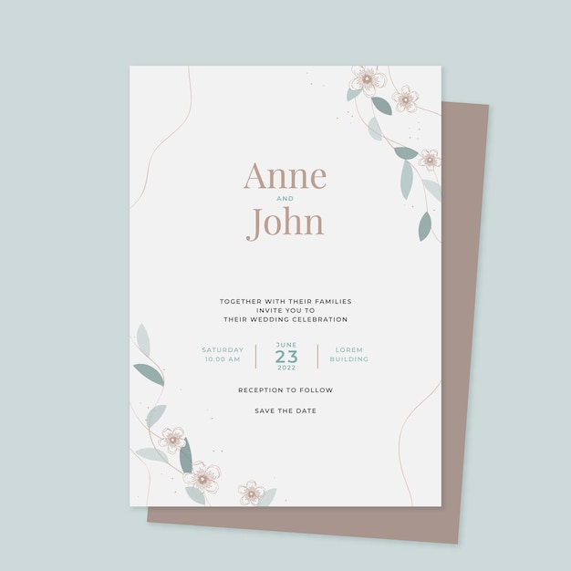 Invitación de boda minimalista plana orgánica